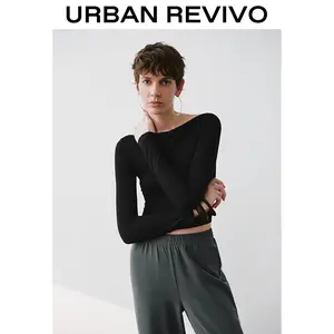 URBAN REVIVO fashion classic boat neck slim-fit T-shirt for women  UWM440026 Casual Outfit 2025 Women Clothing Girl Elegant Fashion Trendy and Versatile OOTD Long Sleeve Womenswear