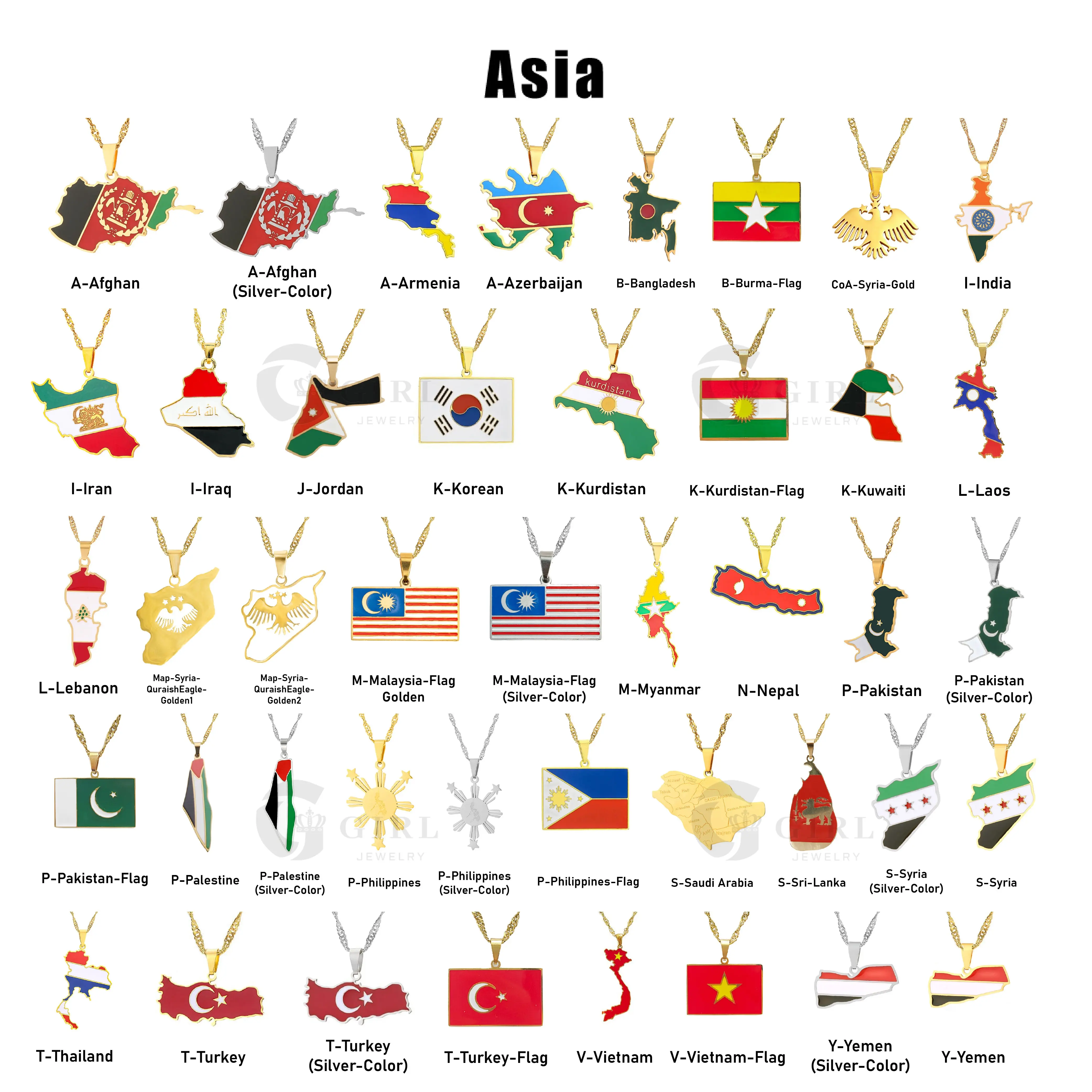 GGIRL 18K Gold Plated Stainless Steel Asia National Map Flag Pendant Necklaces, Trendy Streetwear Fashion   Meaningful  Jewelry for Men Women Travel Enthusiast, Ideal Gifts for Daily Summer Beach Parties Holidays Birthdays Anniversaries Various Festivals