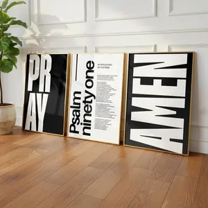 Set of 3 Modern Minimalist Bible Verse Christian Scripture Wall Art Home Decor Psalm 91 Pray Amen Trendy Typography Poster