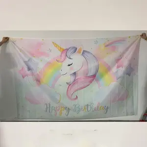 Unicorn Pattern Birthday Party Banner, 1 Count Colorful Happy Birthday Banner, Photo Props Background Cloth, Indoor & Outdoor Decoration Supplies, Ornaments