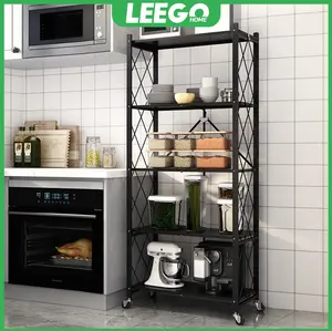 No installation Folding kitchen shelving Household items Multi-layer microwave oven storage rack Organiser Buckle Steel