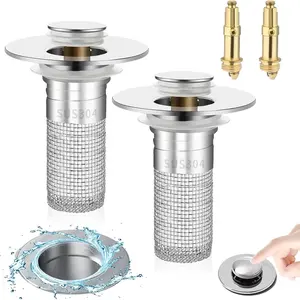 Stainless Steel Bathroom Sink Stopper, 1/2 Counts Anti-Odor Basin Bouncing Core, Pop-Up Bathroom Sink Plug, Sink Drain Stopper, Bathroom Sink Accessory for Bathroom & Bathtub
