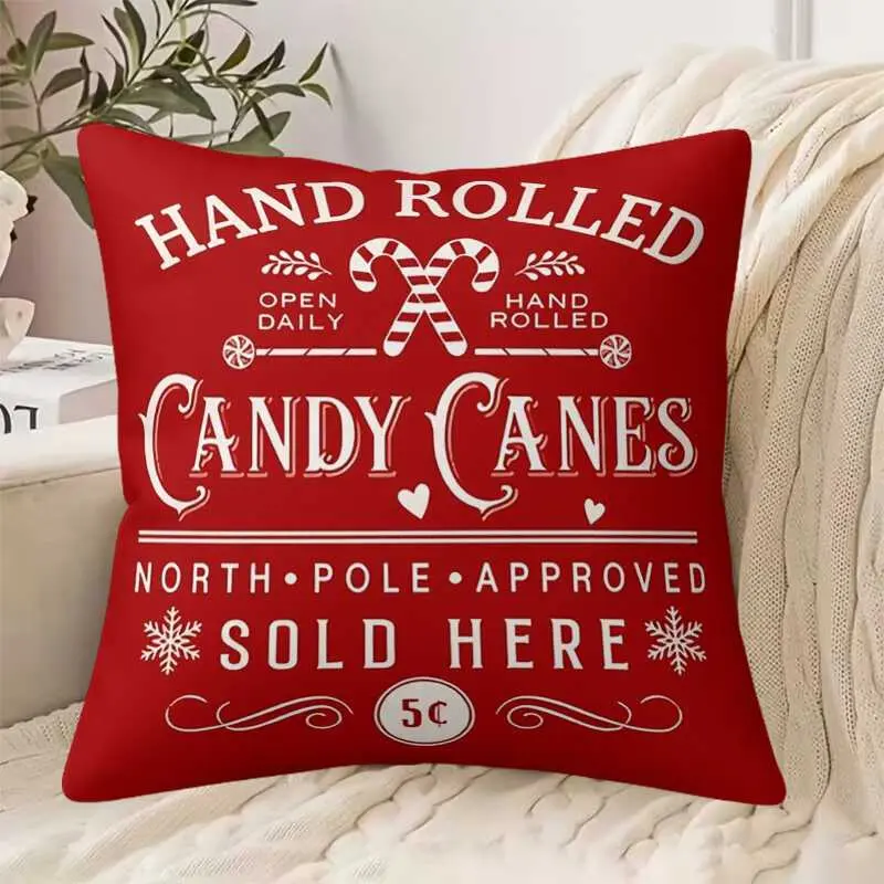 1pc Christmas holiday pillowcase handmade, crutch candy, Arctic certification multi-size single-sided printed pattern pillowcase, machine washable zipper closure Christmas decoration sofa living room bedroom polyester cushion cover (without pillow core)