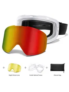 Ski Goggles with Uv400 Protection+Night Vision Replacement Lenses, Anti-Fog, Interchangeable Magnetic Lenses, OTG-Friendly, Frameless Design