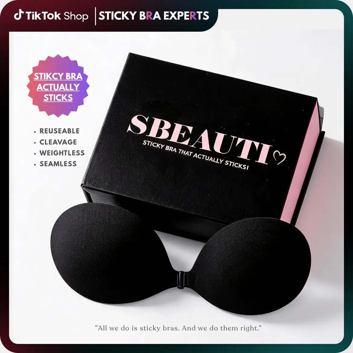 SBEAUTI Fabric Sticky bra, Strapless Push-up bra Seamless Backless Sweat proof glue Ligher fabric adhesive  Cleavage Bra  Invisible Bra for Date night Party Wedding dress SummerVibe