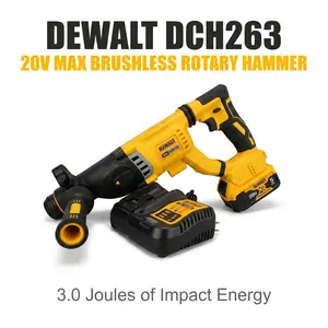 DeWalt DCH263 Cordless Rotary Hammer 3.0J Blow Energy for Light Chipping and Pipe Passages with 0 4300 Hammer Rate 0 1165 RPM Variable Speed 2.7kg Lightweight 452mm Length Battery and Charger Included tool