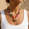 Women's Chunky Heart Choker Necklace - Colorful Resin Beaded, Gold Puffy Heart Statement, Acrylic Jewelry for Female, Accessories for Women, Colorful Sparkling Beaded Jewelry Necklaces