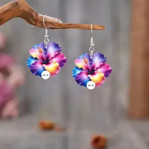 Tropical Hibiscus Flower Drop Earrings – Vibrant Colorful Floral Dangle Earrings for Women