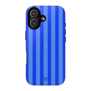 [HOT] MagSafe Blueberry Bold Stripes Phone Case Cool Blue Stripes iPhone Case MagSafe Compatible Modern Ae