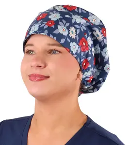Euro Style Riley Comfort Scrub Cap - Festive Flowers (Red, White and Blue)