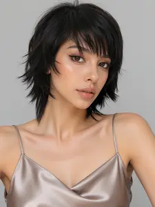 12 Inch Natural Synthetic Straight Bob Wig with Bangs, Straight Hair Design, Easy Care, Suitable for All Ages, Perfect Mother's Day Gift