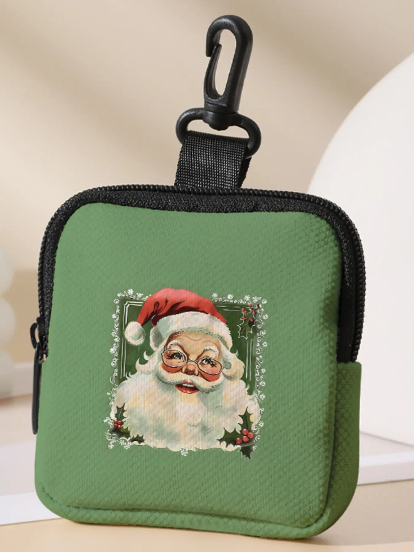 Santa Claus Pattern Printed Coin Wallet, Multifunctional Storage Bag, Durable Polyester, Digital Printing, Key Card Holder, Ideal Gift, Christmas
