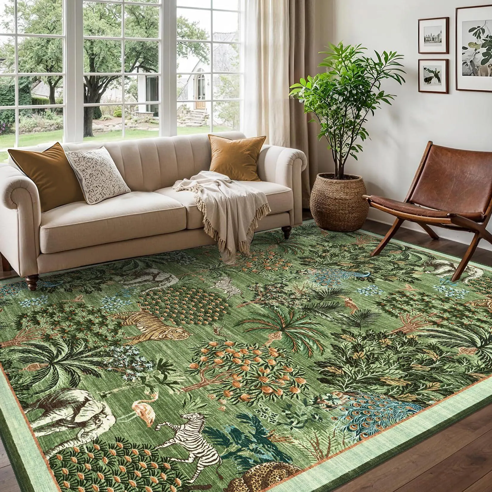 5x7 Indoor Runner Rug - Home Decor Animal Printed Indoor Floor Rug, Low Pile Polyester Fiber, Machine Washable, Non-Slip Modern Jungle Theme Mat for Hallway, Entryway, Home Decor Rug