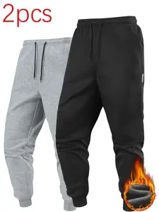 Two Piece Set Men's Autumn And Winter Trousers Fashion Solid Color Jogger Pants in Gray and Black