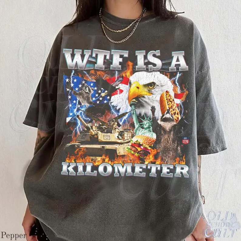 Comfort Colors WTF Is A Kilometer Shirt, Funny Patriotic USA Eagle Tee, Vintage American Meme T-Shirt, 4th of July Retro Independence Day Gift