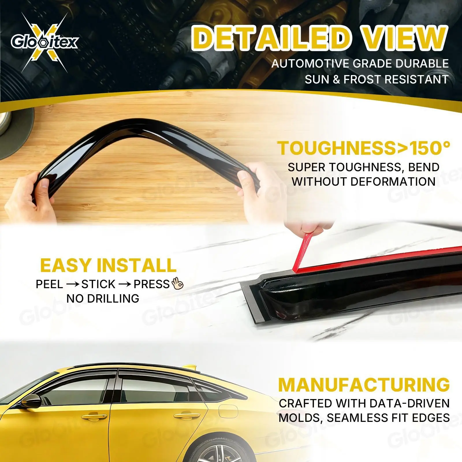 JDM Mugen Style Window Visor Set For Toyota Camry 2007-2011 – Gloss Black Rain Deflectors