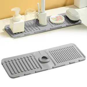 Kitchen Sink Faucet Mat, 2024 Upgraded Faucet Guard Drain Mat Silicone Faucet Handle Drip Collector, New Quick Dry Stone Sink Tray Sink Protector for Kitchen Bathroom Sink. Extended Silicone Sink Faucet Mat