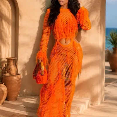 cardi b in orange dress Cardi B Popped Out in Orange JLuxLabel 'Kenzia' Bodysuit and 'Namya' Skirt Set