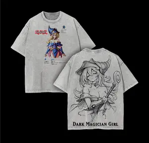 S-4XL-5XL Dark Magician Girl Yu-Gi-Oh! Anime Double Printed Vintage Washed Tee Unisex Oversize Heavyweight Cotton T-shirt for Anime Fans and Lovers Vintage Heavyweight Crew Neck T-shirt Retro Double-Sided Water Wash T-Shirt