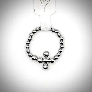 Stainless Steel Bubble Cross Silver Finish Ring - Elegant Design for Everyday Wear