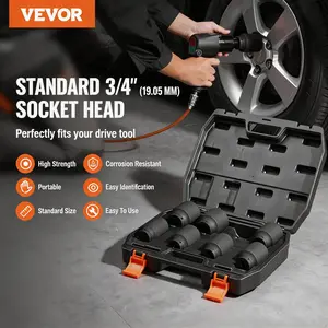 VEVOR Axle Nut Impact Socket Set, 3/4" Drive Deep 6-Point 8-Piece SAE Spindle Nut Socket Set, CR-MO Heat Treated Large Socket Set with Storage Case, for Auto Repair, Removing or Installing Axle Nuts