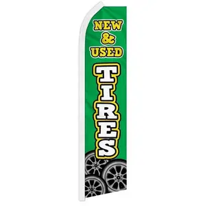 New & Used Tires Sale Flag - Green Banner with Tire Graphic, Bold Promotion for Tire Store