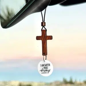Wooden Car Pendant Charm with Cross Design 8cm x 3.5cm Durable Wear Resistant Religious Ornament for Rearview Mirror Unique Handmade Gift for Loved Ones