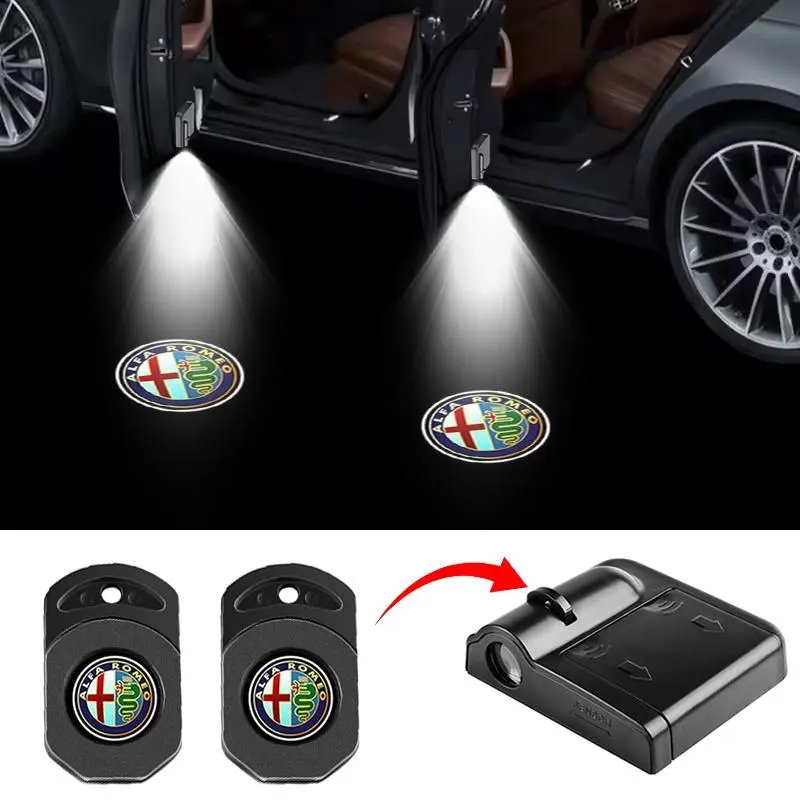Alfa Romeo Giulia LED Welcome Lights, Welcome Courtesy Light, Original Style Door Projection Lamp with LED Logo, Fits 2017-2022 Models, Car Atmosphere Lighting Accessories, LED for Car
