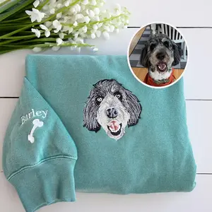 Custom Embroidered Pet Sweatshirt From Your Photo - Dog Cat Face Crewneck - Pet Sweatshirt  V