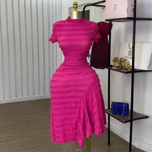 Summer Autumn Clothes Women Short Sleeve O-neck Big Swing Elastic Dress 2025 Sweet Elegant Sexy Birthday Beach Night Party Vestidos Dresses