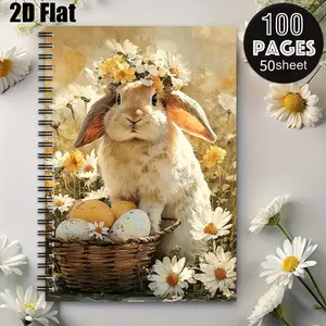 1 Easter Bunny Spiral Notebook, 5.7x8.26 inch, Cute Rabbit & Eggs Design, Durable Coil Binding, Perfect for Easter Party Notes, Spring Journaling, Kids Easter Gift, Holiday Memory Book, School Supplies, Daily Planner [2D] Flat