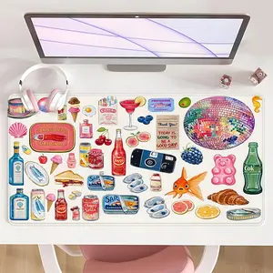 [Mouse Desk Pad] Non-Slip Mouse Pad Large Gaming Mouse Pad With Rubber Base & Stitched Edge Retro Pop Art Colorful Food Vintage Design Desk Top Protector Mat For Home & Office Holiday Gift Desk Accessories