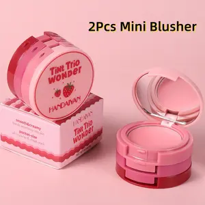 HANDAIYAN 2Pcs Matte Blusher  Mini Cream Powder Blushers Tint Trio for Face Contouring & Cheek Makeup 3-in-1 Multi-Purpose Compact for Portable All Skin Tones Daily Handle Cosmetic