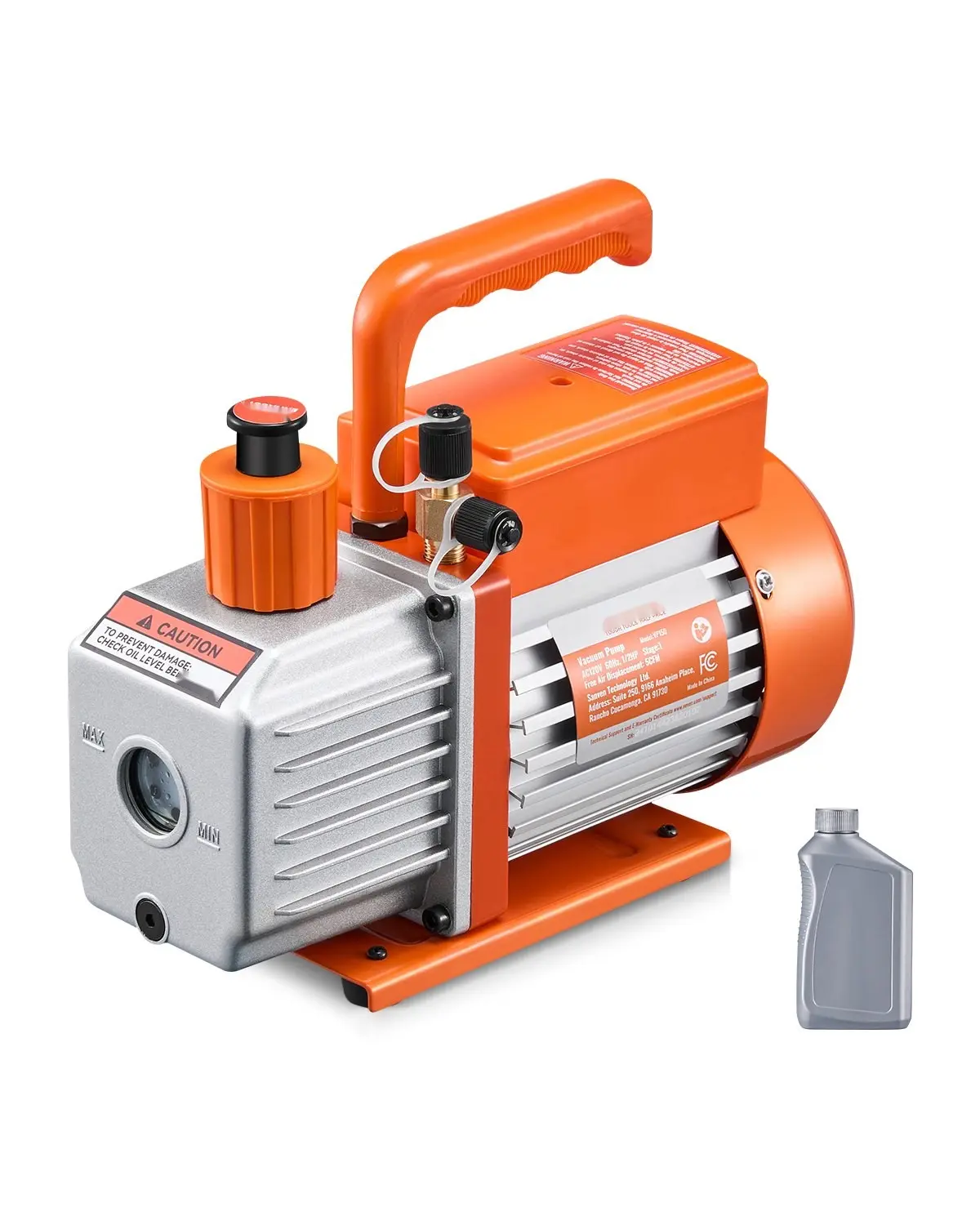 Industrial Vacuum Pump 5 CFM for HVAC Systems, Single-Stage Rotary Vane Vacuum Pump with Oil Included, Durable Metal Housing, Quiet Operation, 115V Power, Suitable for Refrigeration, Air Conditioning, Lab Testing and Maintenance