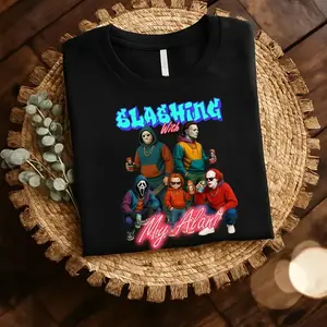100% Cotton Slashing With My Alani Halloween T-Shirt, Horror Movie Characters Graphic Tee, Vintage Spooky Top, Funny Energy Drink Shirt, Trendy Halloween Outfit for Fans