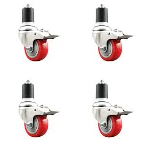 Service Caster SCC-SS316TTLEX20S3514-PPUB-RED-178-4 Polyurethane Swivel Stem Caster with 3.5 in. Red Caster Wheels, 1.87 in. Expanding Stems - 316 Stainless Steel Casters - Set of 4