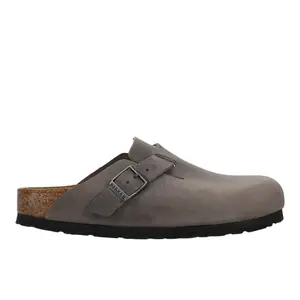 BIRKENSTOCK Womens Boston Soft Footbed Oiled Leather Clogs Casual - Grey