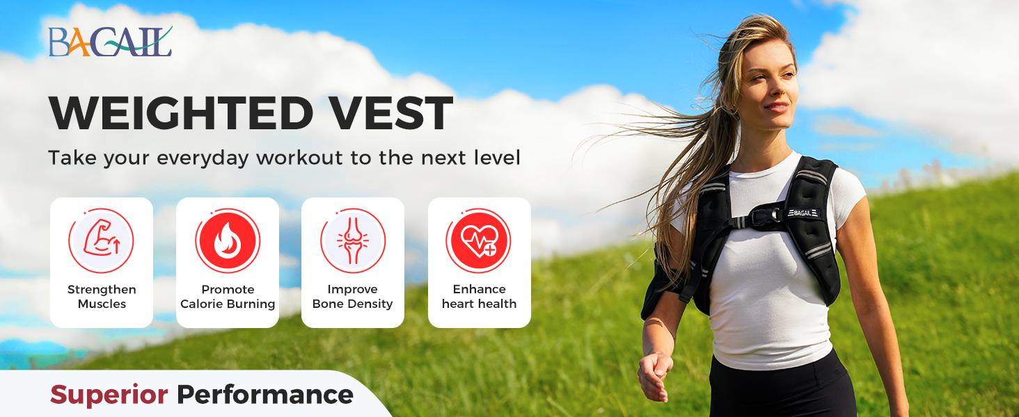 【SpringStatements】BAGAIL Comfort-Fit Weighted Vest for Woman, Even Weight Distribution, No-Chafe or Bounce for Walking & Running with Detachable Phone Pouch & Reflective Stripes (Available 5-30lbs)