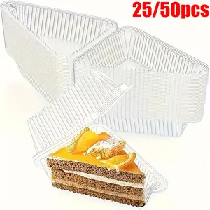 25/50pcs Disposable Plastic Cake Boxes, Transparent Individual Cupcake Containers for Wedding Party Dessert Storage, Baking Supplies