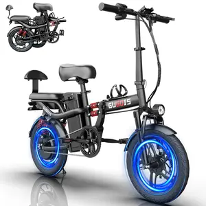 GUGOIS Electric Bike for Adults, 750W Peak Motor 16" Folding Ebike, 48V Removable Battery Electric Bicycles with 2-Seater & Front Suspension, UL Certified City Commuter E-Bike