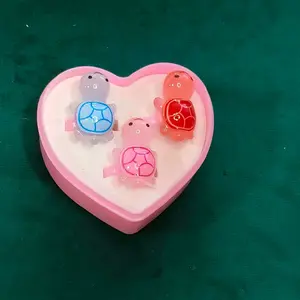 minni Turtle Rings Kids Gift Sets Holiday Gift in Heart-Shaped Box with 3 Adorable Turtle Rings