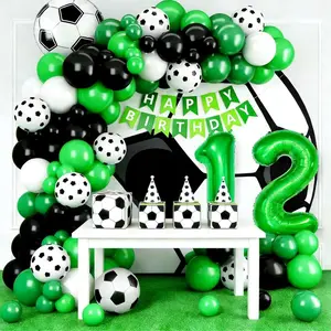 12th Birthday Soccer Balloon Arch Kit with Green Number 12 & Football Balloons for Boys Party