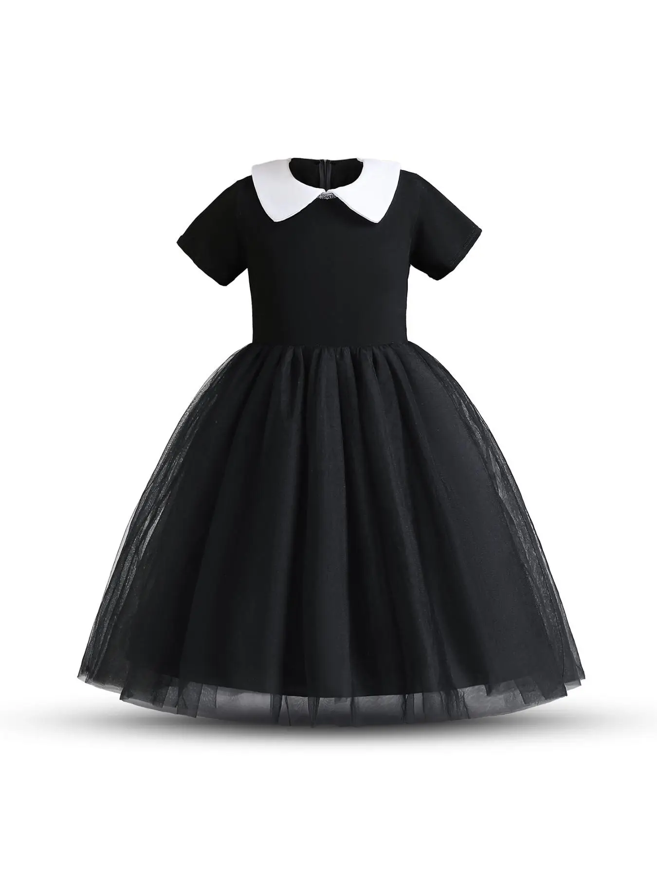 Girl's Colorblock Role Play Costume Tulle Dress, Elegant Short Sleeve Collared A Line Dress for Party Holiday, Kids Clothes for All Seasons