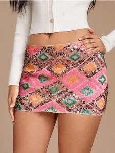 Colorful Rhombic Sequin Bodycon Mini Skirt, Sweet Cool Atmosphere, Highlights Legs, Perfect for Trendy Parties, Light Social Events, Daily