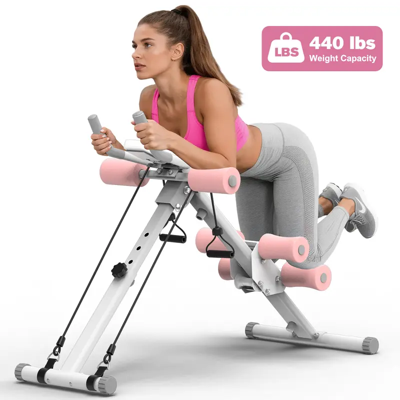 RELIFESPORTS Foldable Abdominal Machine - Stainless Steel Frame Home Fitness Equipment, 5-Height & 2-Incline Adjustable, 3 Smooth Silent Rollers, LCD Monitor, 440 LBS Capacity, Abdominal Training Gear for Home Workout, TikTok Shop Back to School, Abdomina