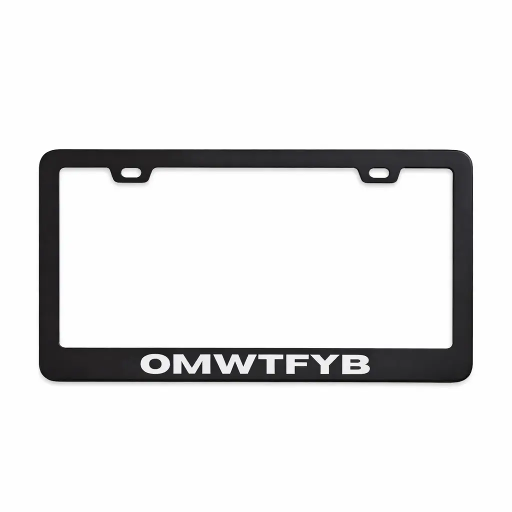 OMWTFYB License Plate Frame Black Stainless Steel Car Tag Holder Bold Text Design Durable Auto Accessory