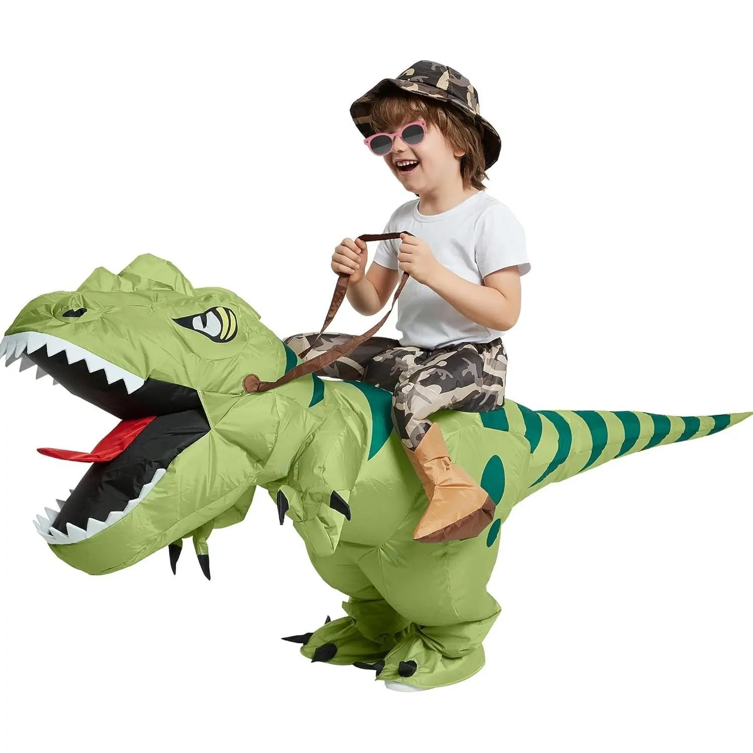 Inflatable T-Rex Costume for Kids, Waterproof Polyester Ride-On Suit with Fan Blower for Halloween Parties, Fits Ages 2-10