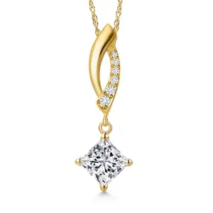 Gem Stone King 10K Yellow Gold 5MM Princess Gemstone Birthstone and White Lab Grown Diamond Infinity Pendant Necklace For Women | Gold Necklace For Women | With 18 Inch Gold Chain