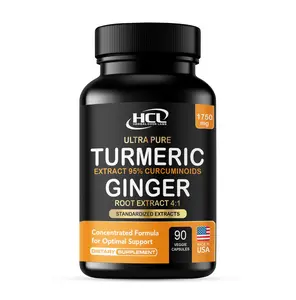 HCL Herbal Code Labs Turmeric Ginger Extract 1750 mg Ultra Pure 95% Curcuminoids 4:1 Root Extract for Joint Comfort & Immune Support 90 Veggie Capsules