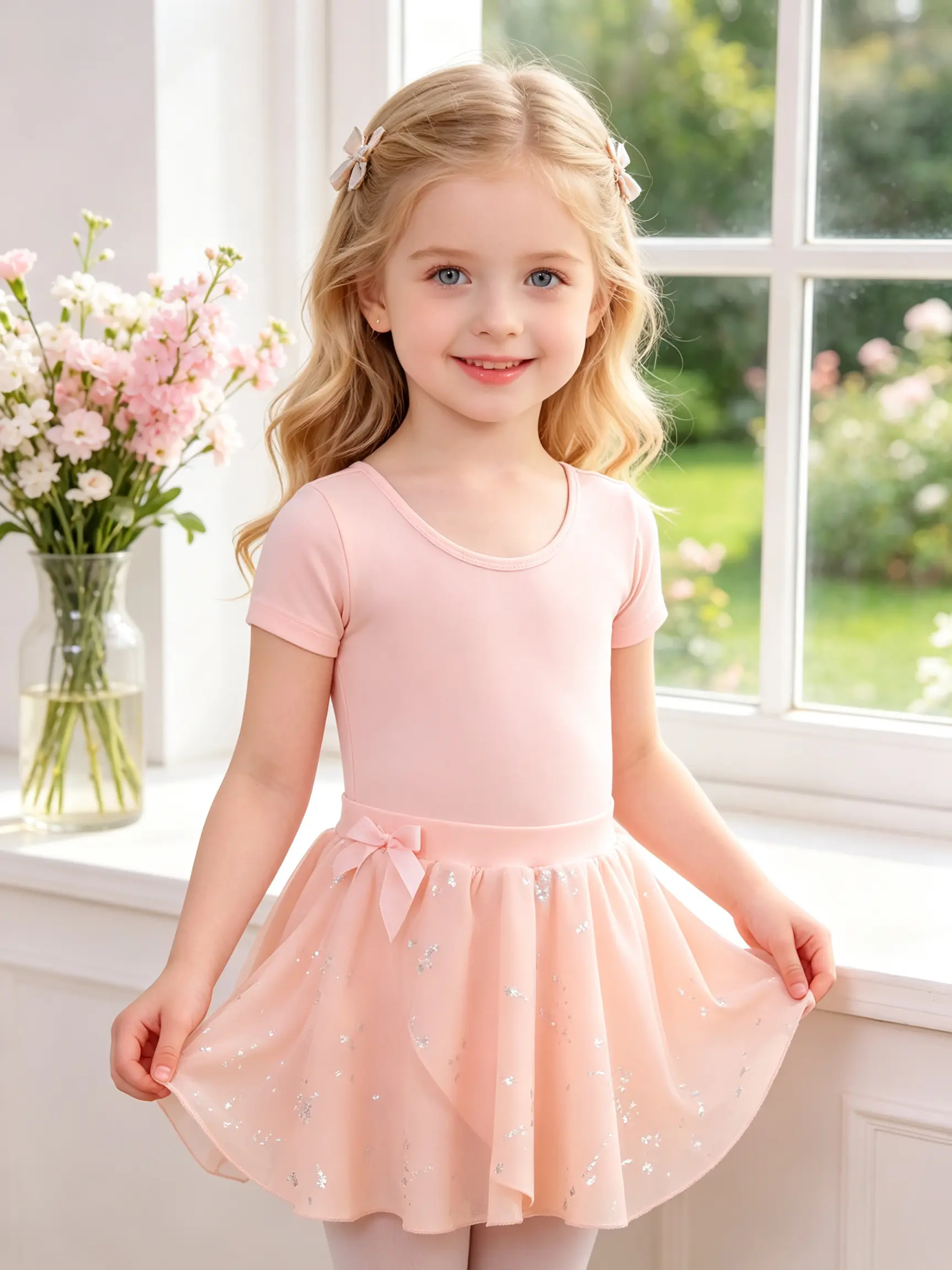 Toddler Girls Ballet Dance Dress Short Sleeve Back Cutout Heart Cross Strap Sparkle Tulle Skirt Kids Gymnastics Leotard Princess Dancewear for Dance Class Recital Performance